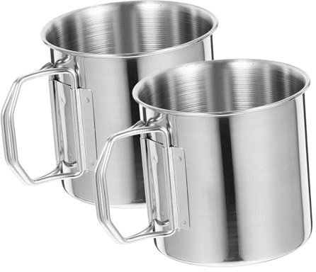 HANABASS 2pezzi Tazza Da Campeggio in Acciaio Inossidabile Portatile Con Manico Per Esterni e Uso Quotidiano Adatta Per Bevande Vari