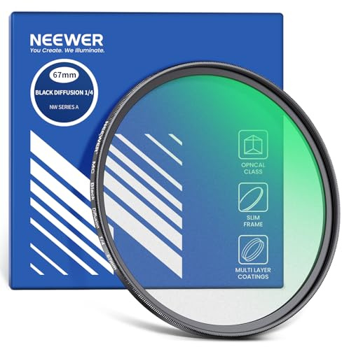 NEEWER 67mm Black Diffusion 1/4 Filter for Mist Cinematic Effect, Ultra Slim Dreamy Soft Filter Optical Glass Multiple Nano Coatings for Video Vlog Portrait Photography