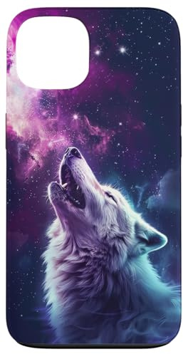 Wolf heult in Universum Galaxie Hülle für iPhone 13