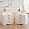 Gurexl Set of 2 LED Bedside Table with Gun Drawer, Charging Bedside Tables with USB & Type-C Port, Human Sensor Light, Open Compartment and 2 Drawers Rustic Wood Sofa Side End Table(Rustic White)
