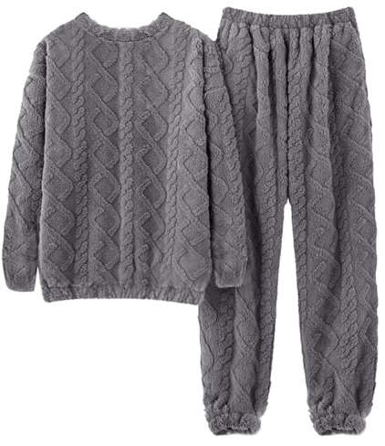 Damen Pyjama Lang,Damen-Hausanzug aus einfarbigem -Korallensamt, verdickter Samt, Warmer Flanell Sexy Nachthemd Damen Spitze Pyjama Hose