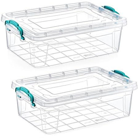 Best House|Plastic Storage Box with Lid | Size 6.2L(L:36.8cm W:23.5cm H:12cm)|Set of 2|Stackable Clear Durable Multipurpose Office supplies Home Kitchen Tools Crafts Household Versatile(SMALL Size)