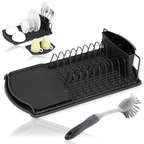 K AKTUAL Escurreplatos sobre Fregadero - Escurridor de Platos para Fregadero con Bandeja Antigoteo y Soporte Utensilios Extraíble - Incluye Cepillo Limpiador - 47,5 x 26,5 x 11 cm