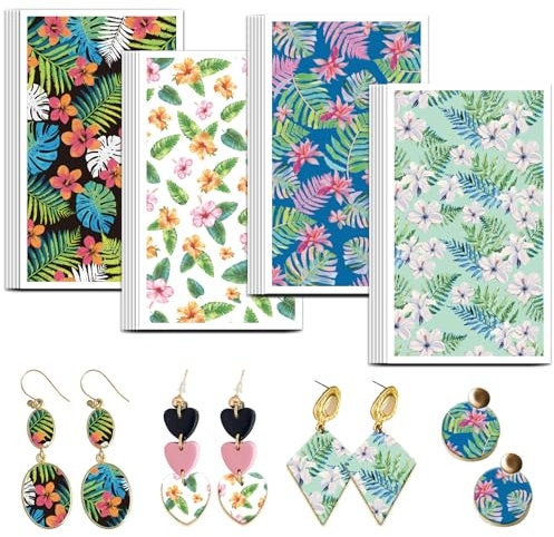 OLYCRAFT Plants Clay Transfer Paper 4 Designs 24pcs for Polymer Clay, Tropical Flower, Monstera Deliciosa, Multicolor, Paper, Sheet, Clay, Rubber, Metal