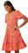 Roman Originals Smock Dress for Women UK Ladies Cotton Summer Embroidered Frilled Tiered Casual Beach Cruise Holiday Cocktail Party 3/4 Sleeve Pull On Gathered Skirt - Orange - Size 18