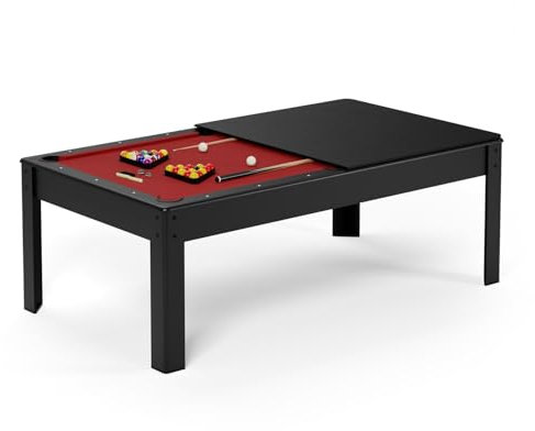 American Billard, ausklappbar, Tisch für 8 Personen, KitBILL 7FT – 226,5 x 126,5 x 80 cm, Esstablett und Zubehör inklusive – Schwarz