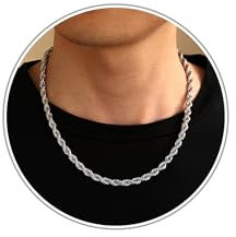 ilasif 4mm/6mm Silver Chain Necklace for Men, Twists Rope Stainless Steel Necklace Cuban Link Chain 20 Inch, Birthday Christmas Jewellery Gifts for Men Teens (Width: 6MM)