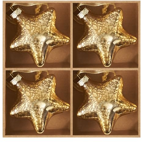 DN DECONATION Weihnachtskugeln Set Glas Sterne Gold – Christbaumschmuck