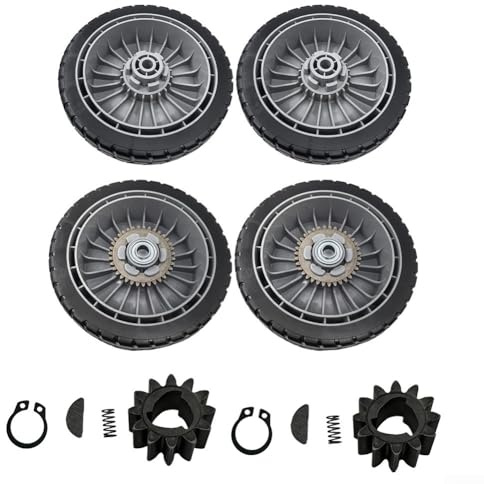 SMZhomeone Rasenmäher-Rad-Ersatzset für Honda-Modelle, 20,3 cm x 5,1 cm Reifen, vordere und hintere Räder mit Antriebszahnrad-Kit, einfache Installation (4-tlg vorne & hinten + 2 Zahnräder)