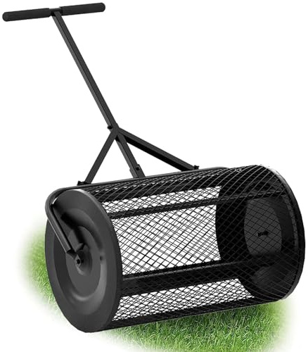 Spandiconcime in metallo con cestino in rete resistente alla ruggine, 40 x 60 cm, strumento per compost efficiente e applicazione di muschio di torba, nero