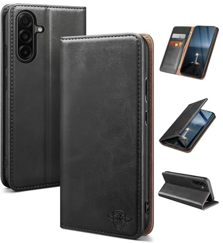 SUANDUCK for Samsung Galaxy A17/A26 phone case magnetic leather flip case with RFID-blocking card compartment, adjustable stand and 360° drop protection with Samsung A17 Black
