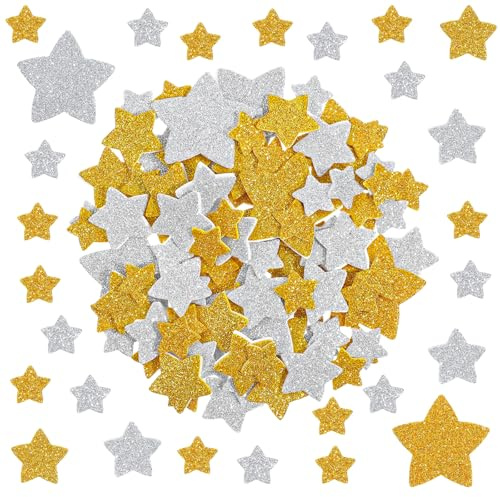 150 Stück Gold Sterne Moosgummi Aufkleber, Glitzer Sterne Sticker Selbstklebend Goldene Stern Aufkleber Stern Schaumstoff Sternsticker Glitter Gold Star Stickers für DIY Basteln
