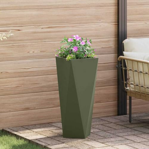 Hoopleep Pflanzkübel Olive Grün 30x30x75 cm, robuster Stahl, erhöhtes Outdoor Beet für Garten und Terrasse, langlebig, modern