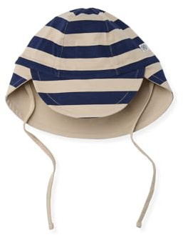 Cloby Kinder Sonnenhut Schirmmütze - Mütze mit Nackenschutz - wendbar mit UV-Schutz (UPF 50+) - für Jungen und Mädchen - Navy Stripe/blau beige (Gr. 18-36 Monate)