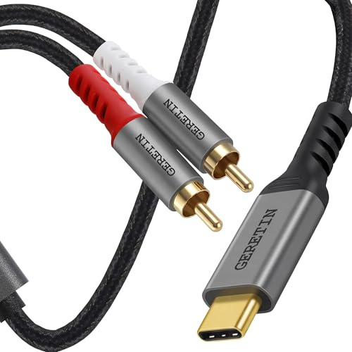 GERETIN USB C to 2RCA Audio Cable Type C to 2 RCA Stereo Adapter Cable 2M | USB-C to Dual Rca Jack Y Splitter Compatible with iPhone 16/15 Tablet Car Stereo Home Theater Amplifier DVD TV Speaker PS5