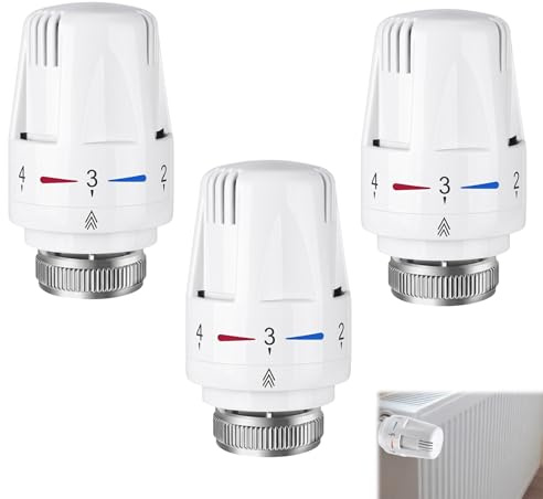 ikBrtaiay 3 Stück Thermostat Heizung, Thermostat-Kopf mit Nullstellung M30 x 1.5 Heizkörperthermostat, Thermostatkopf Heizkörperventil, Thermostatventilkopf, Heizkörper Ersatzkopf für Büro Zuhause