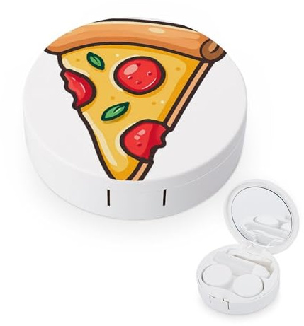 pmoyh Yellow Red Pizza Contact Lens Case with Mirror Contact Lens Holder Box Container Soak Storage Kit 8x8cm