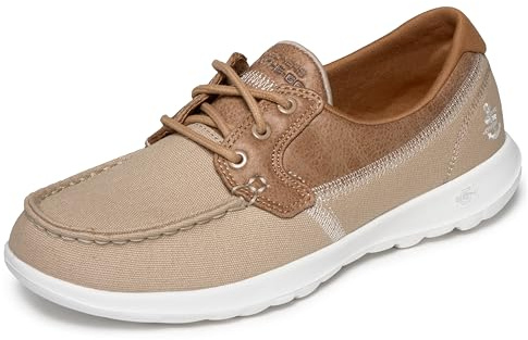 Skechers Women's Go Walk Lite Coral Boat Shoes, Natural Textile/ White Trim, 6 UK