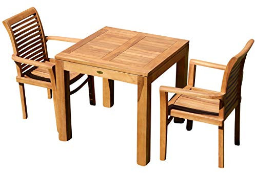 ALEOS. Teak Set: Gartengarnitur Bigfuss Tisch 80x80 cm + 2 Sessel Alpen Holz Teakholz