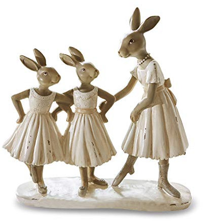 Loberon Hasen Danseuses, liebevoll handbemalt, Zauberhafte Hasenfamilie, Osterhasen, Osterfiguren, Ostern, Osterdeko, Polyresin, Creme/braun