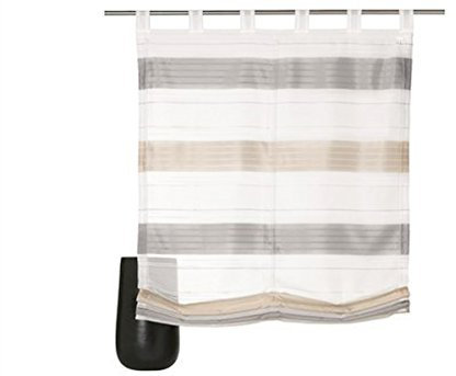 Gardinenbox.eu Raffrollo, Schlaufen, Farbe Creme, Beige, Grau, Querstreifen, Halbtransparent, inkl. Montageanleitung und Zubehör, Maße HxB 170x45 cm