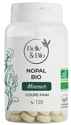 CONTRÔLE DU POIDS & ABSORPTION DES GRAISSES - Nopal Bio certifié Bio - 120 comprimés - Cure 1 mois - Pilulier BELLE&BIO - Fabriqué en France