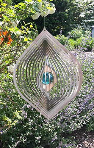 Manufaktur Lichtbogen Edelstahl Windspiel Träne mit Glaskugel
