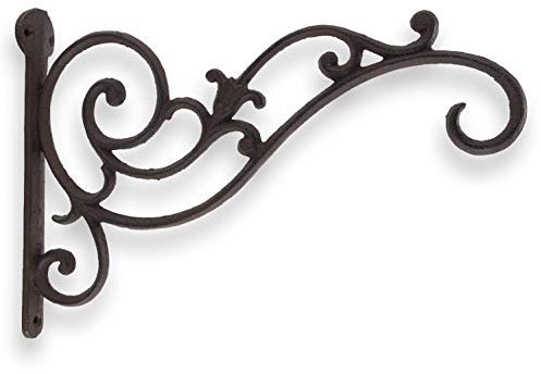 Crispe Rustikaler Wandhaken lang - Pflanzenhalterung für Hanging-Basket, Blumenampeln u.v.m, aus Gusseisen – Länge 34 cm