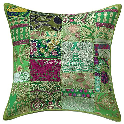 Stylo Culture Indisch Dekokissen Baumwolle Lounge Sofa Kissenbezug 50x50 cm Papagei grün Traditionell Dekokissen 20x20 Vintage Patchwork Bohemien Wohnkultur Blumen Quadrat Kopfkissenbezug | 1 Pc