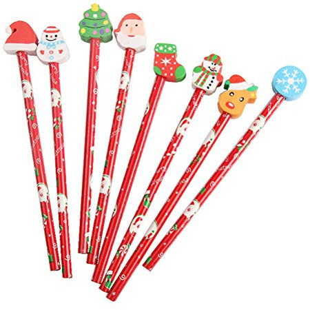 TOYANDONA 24Er Pack Weihnachtsstifte mit Cartoon Weihnachtsmuster Radiergummi Bulk Holiday Bleistift Und Radiergummi Weihnachtsfeier Gefälligkeiten für Kinder (Zufälliger Stil)