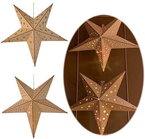 LS-LebenStil Holzstern Faltstern Ø 40cm Braun 10 LED Beleuchtet Weihnachtsstern Batteriebetrieb