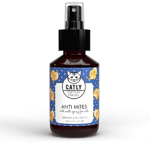CATLY Anti Milben Katzenspray mit rein natürlichen Inhaltsstoffen - auch als Flohmittel Katzen Spray gegen Jede Art von Parasiten, Grasmilben Schutz & Katzen Flohmittel, Ohrmilben Katzenspray - 100ml
