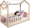 Kinderbett Bett Hausbett 90x200 mit Rausfallschutz Latternost Bettgestell aus Kiefer Holz für Haus Kinder Jungen & Mädchen - Holzbett Baby Kinderzimmer Junge Deko (Rausfallschutz: MIT)