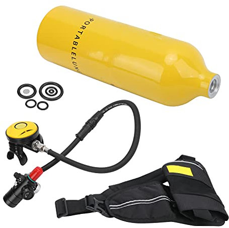 Tauchflaschen-Kit, 1L Tauchflaschenausrüstung Tragbares Sauerstofftank-Unterwasser-Atemgerät-Kit mit Tauchflaschen-Nachfülladapter(Gelb) Tauchen