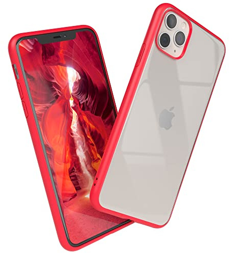 EAZY CASE Clear Hybrid Bumper Hülle kompatibel mit iPhone 11 Pro Max, Handyhülle mit Ultra Aufprallschutz, Stoßfest und Kratzfest, dünne Schutzhülle mit Kameraschutz, Slim Cover Handy Case, Rot