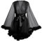 BPURB Damen Sexy Illusion Transparent Spitze Morgenmantel Tüll Feder Robe Schwangerschafts Umstands Fotoshooting Hochzeitskleid Party Bademantel mit Gürtel, Schwarz, XL