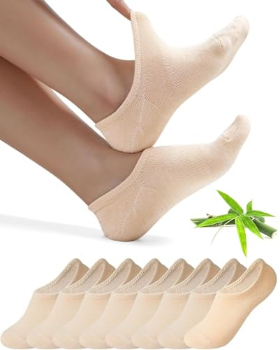 Toes Home Bamboo No Show Trainer Socks for Womens and Men, 8 Pairs | Low Cut Invisible Socks with Non-Slip Silicone Stripes, Breathable Footies Ankle Socks for Sneaker Loafers Boat Shoes