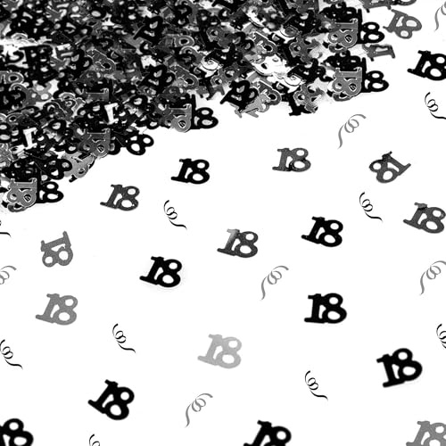18th Birthday Confetti 56g - Black & Silver Metallic Foil Table Scatter Sprinkles, Number 18 Party Decorations for Birthday Tables, Cards, Invitations, Gift Bags and Celebration Décor
