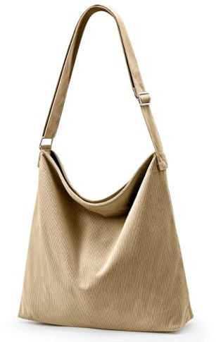 KALIDI Cord Tasche Umhängetasche mit Reißverschluss Wasserdicht Shopper Damen Große Cord Umhängetasche Tote Bag Crossbody Schultertasche Handtasche für Arbeit Büro Reise Einkauf, Khaki
