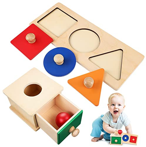Toddmomy 1 Set Montessori Objekt Permanenz Box Ball Drop Spielzeugkiste mit DREI Farben Vorlage aus Holz Baby Montessori Spielzeug für Babys Kind Frühes Lernspielzeug