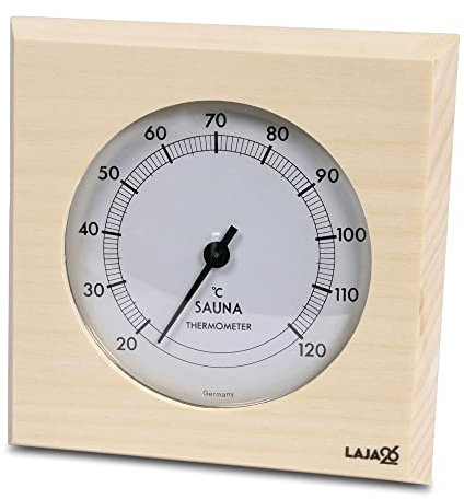 LaJa26 Sauna Thermometer - FSC Espenholz - Bimetalltechnik - Analog - Beständig gegen Wärme und Luftfeuchtigkeit - Fertig montiert - Handarbeit Made in Europe