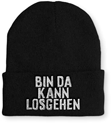 tshirtladen Bin da kann losgehen Statement Spruchmütze Beanie Mütze für Damen und Herren, Farbe: Black
