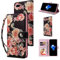 UEEBAI Wallet Case for iPhone 7 Plus/iPhone 8 Plus, PU Leather Phone Case Kickstand RFID Blocking Flip Case with Card Slots Wrist Strap Relief Engraved Pattern Magnetic Closure Folio Case - Black Rose