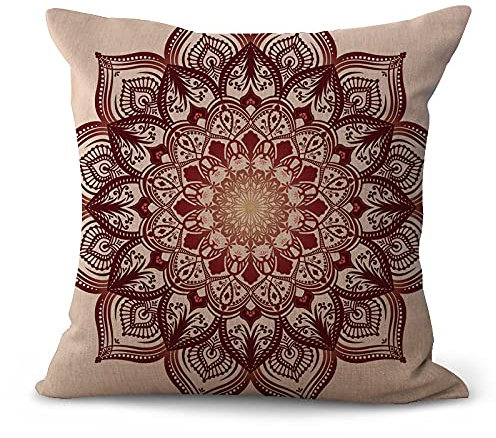 Kissenbezug 80x80 Crimson Mandala Kopfkissenbezug 80x80 Sanft Baumwolle Leinen sofakissen mit Reißverschluss Dauerhaft Kissenbezüge 80x80 Knitterfreie Starke Atmungsaktivität Couchkissen 1 Pcs