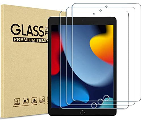 ProCase 3 Pack Screen Protector for iPad 10.2 Inch 9th / 8th / 7th Generation 2021 2020 2019, Tempered Glass Screen Film Guard for iPad 7 / iPad 8 / iPad 9 -Clear
