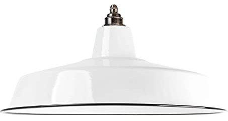 Lightstock Industrie Lampenschirm Emaille Weiß (2. Wahl), Fabriklampe Ø46 cm inkl. Vintage Fassung aus Messing, Antik-gebürstet