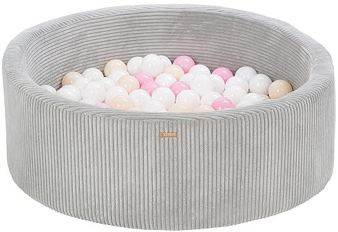 Piscine à balles ronde en velours côtelé avec 200 balles 90 cm (Couleur de la piscine/de balles: gris/blanc, rose clair, cappuccino)