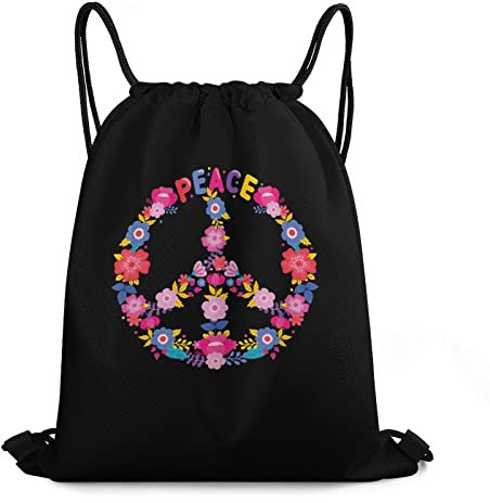 452 Zuziehbeutel Loral Peace-Zeichen-Druck Stoff Beutel wasserdichte Tunnelzug Gym Sack Nachhaltig Rucksack Für Damen Kinder Freizeit,36X43Cm