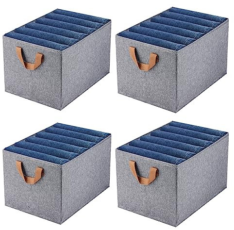 SIMBOOM Schubladen Organizer für Kleidung, 4 Stück Kleiderschrank Organizer mit 6 Gittern, Faltbare Schrank Organizer, Schubladen Ordnungssystem für Jeans, Hemden, Hosen, Mäntel, Pullover, Hoodies