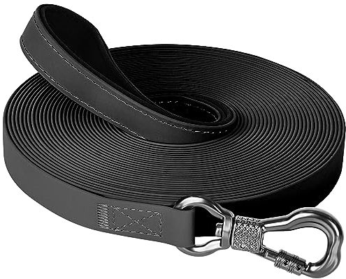 X XBEN Wasserdicht Schleppleine für Hunde, 15M Gummierte Schleppleine mit Abschließbarer Karabine, Hundeleine Laufleine für Mittlere Große Hunde, Robuste Trainingsleine, mit Handschlaufe